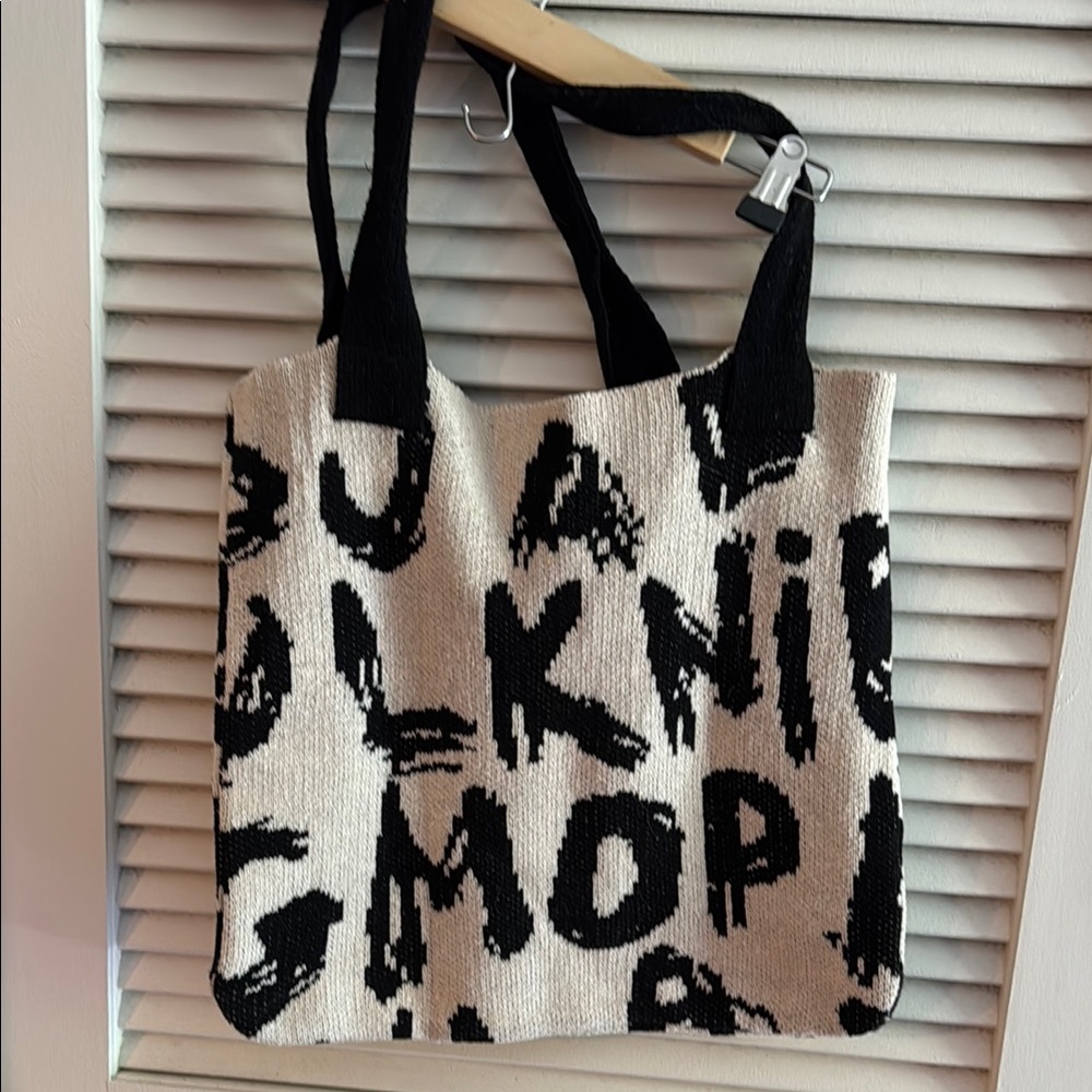 Parisian Stylish Black and Cream Tote Bag sweater material